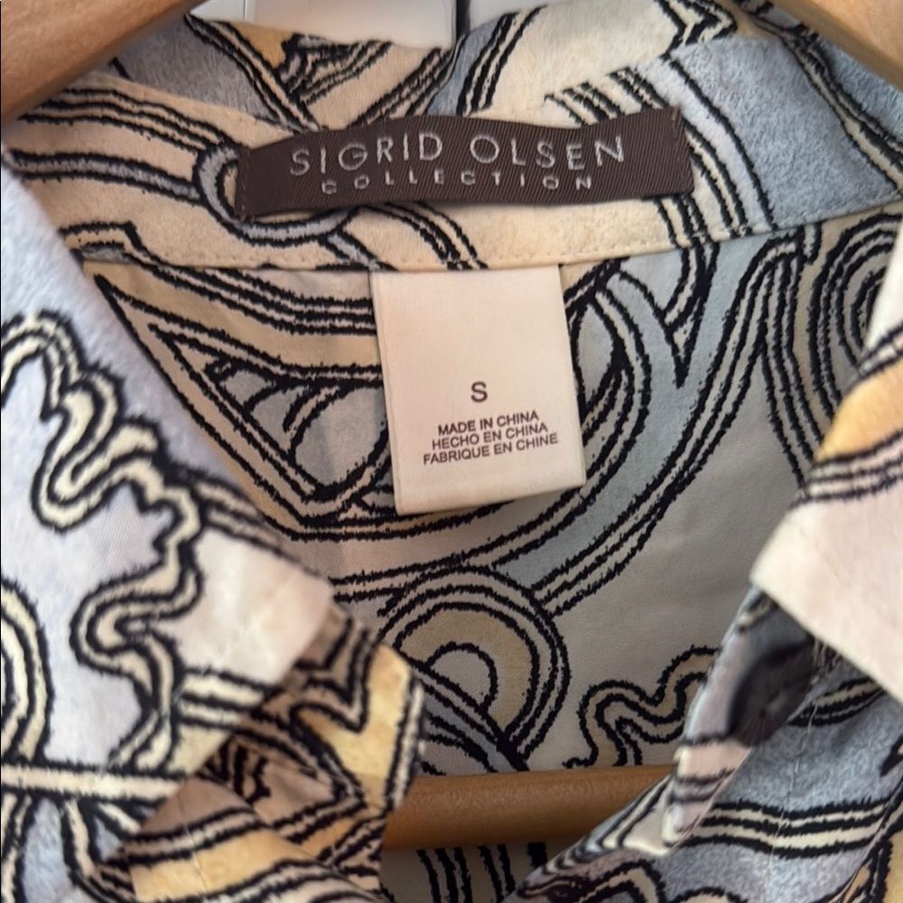 Sigrid Olsen Cream And Gray Graphic Button Down B… - image 2